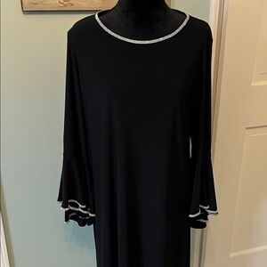 Elegant Black Dress with rhinestone Accents NWOT. Just below knee length on 5’5”